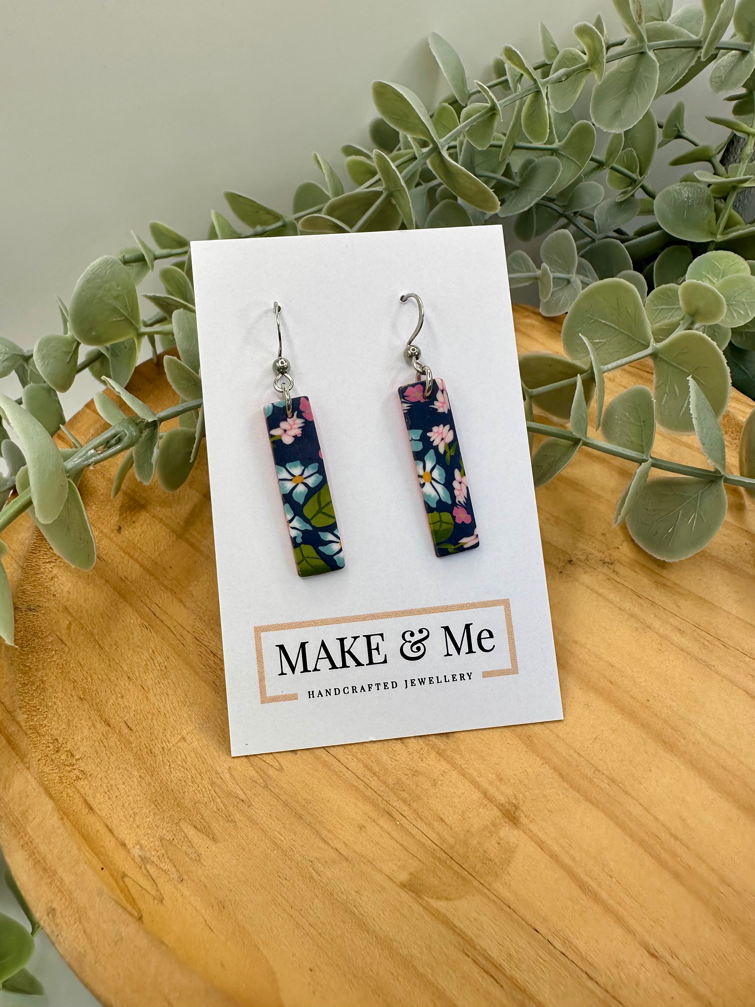 Rectangle Drop Earrings – Floral Cane Collection | Stainless Steel