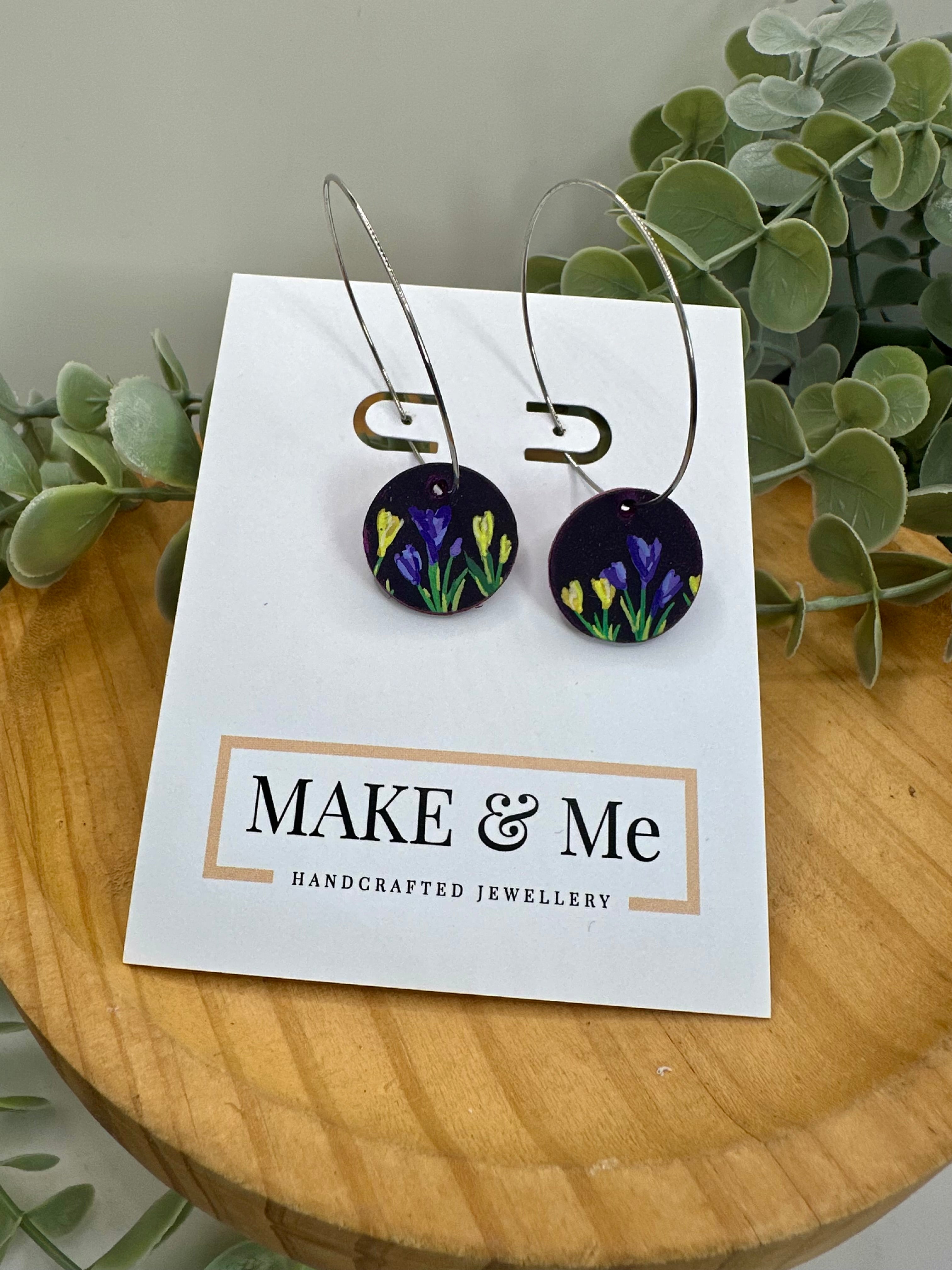 The Reclaimed Leather Collection - Purple Crocus Large Button Ball Hoop