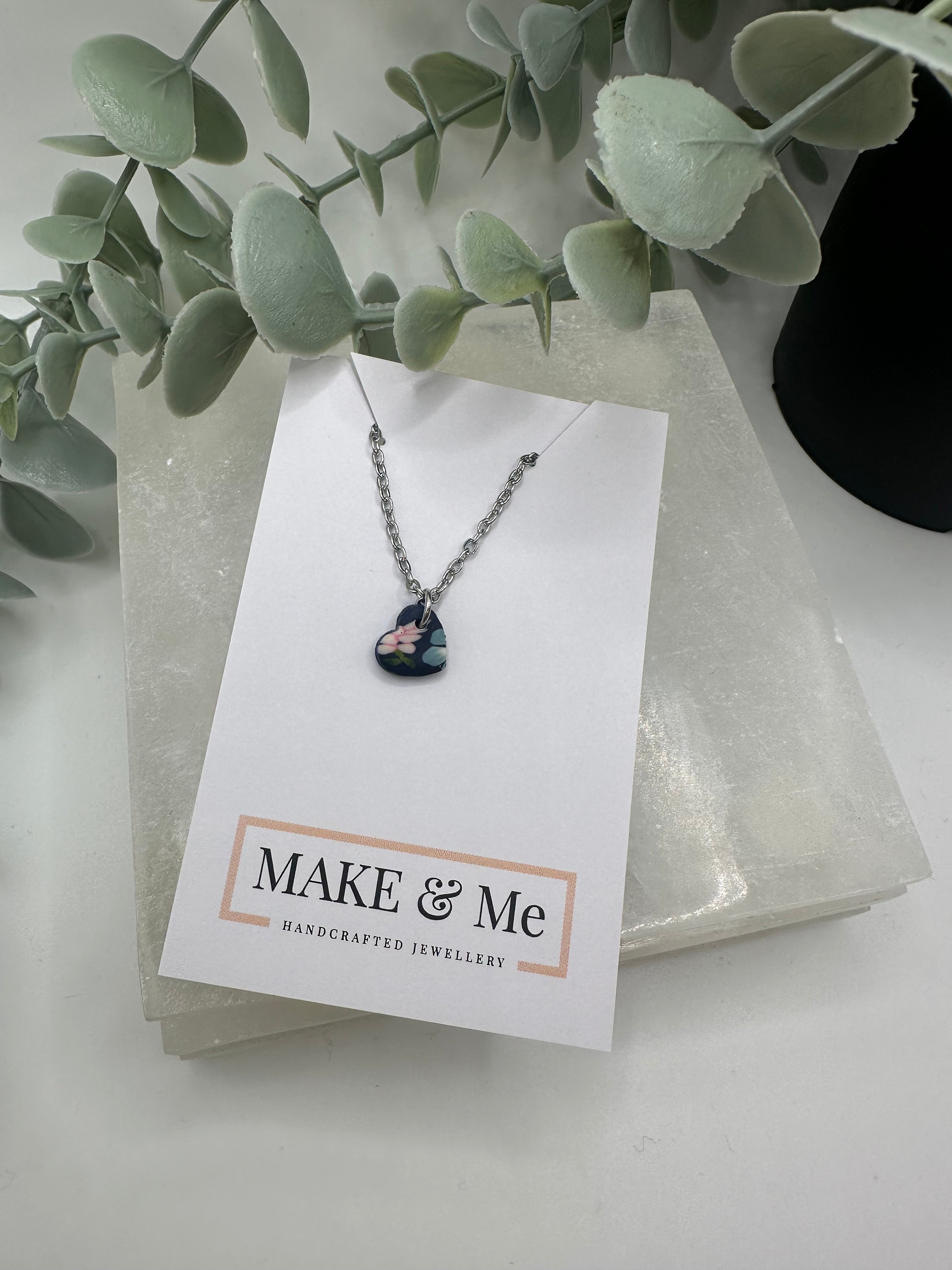 Little Heart Necklace – Floral Cane | Stainless Steel or 18K Gold Plated