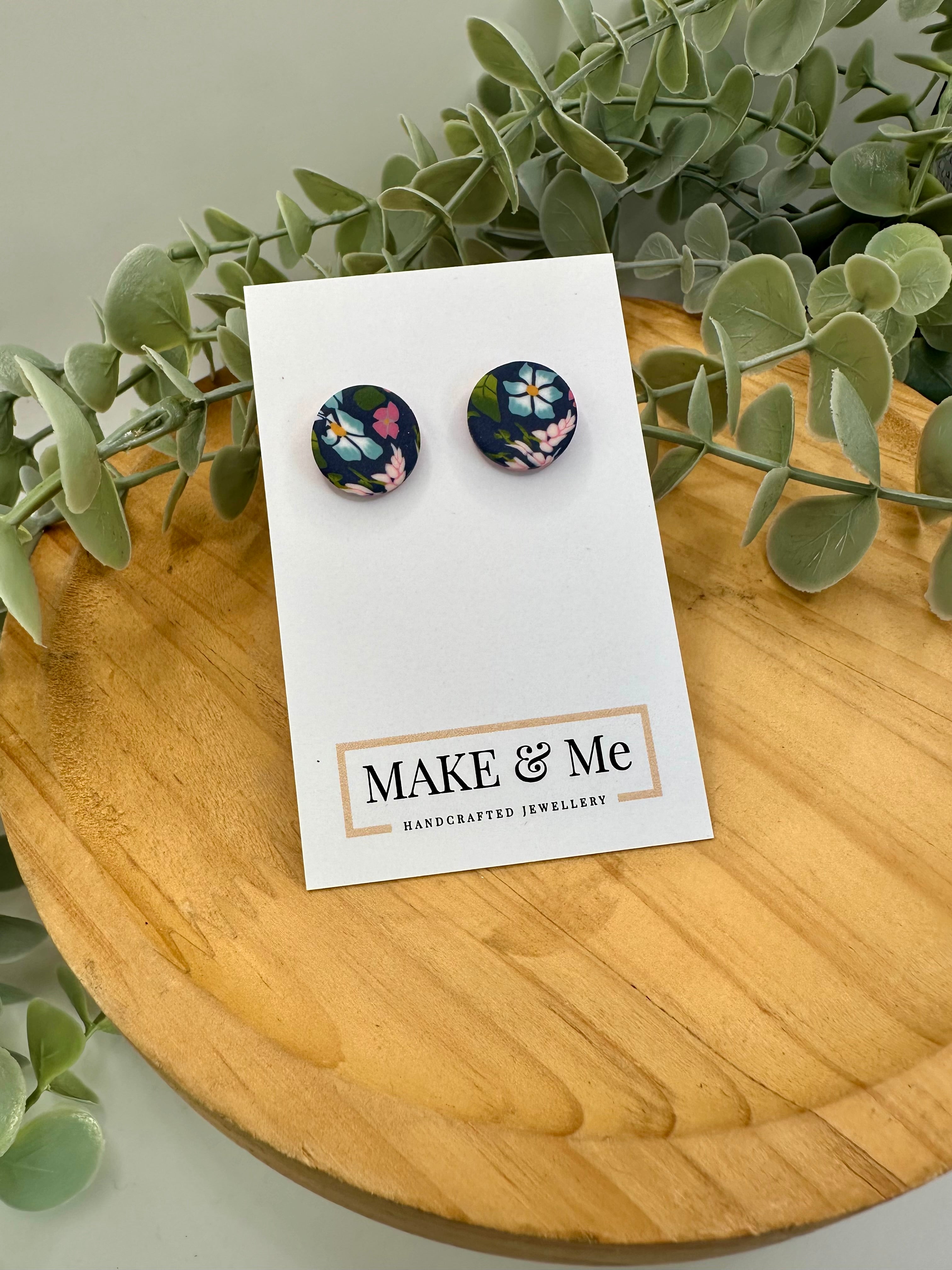 Button Stud Earrings – Floral Cane Collection | Stainless Steel