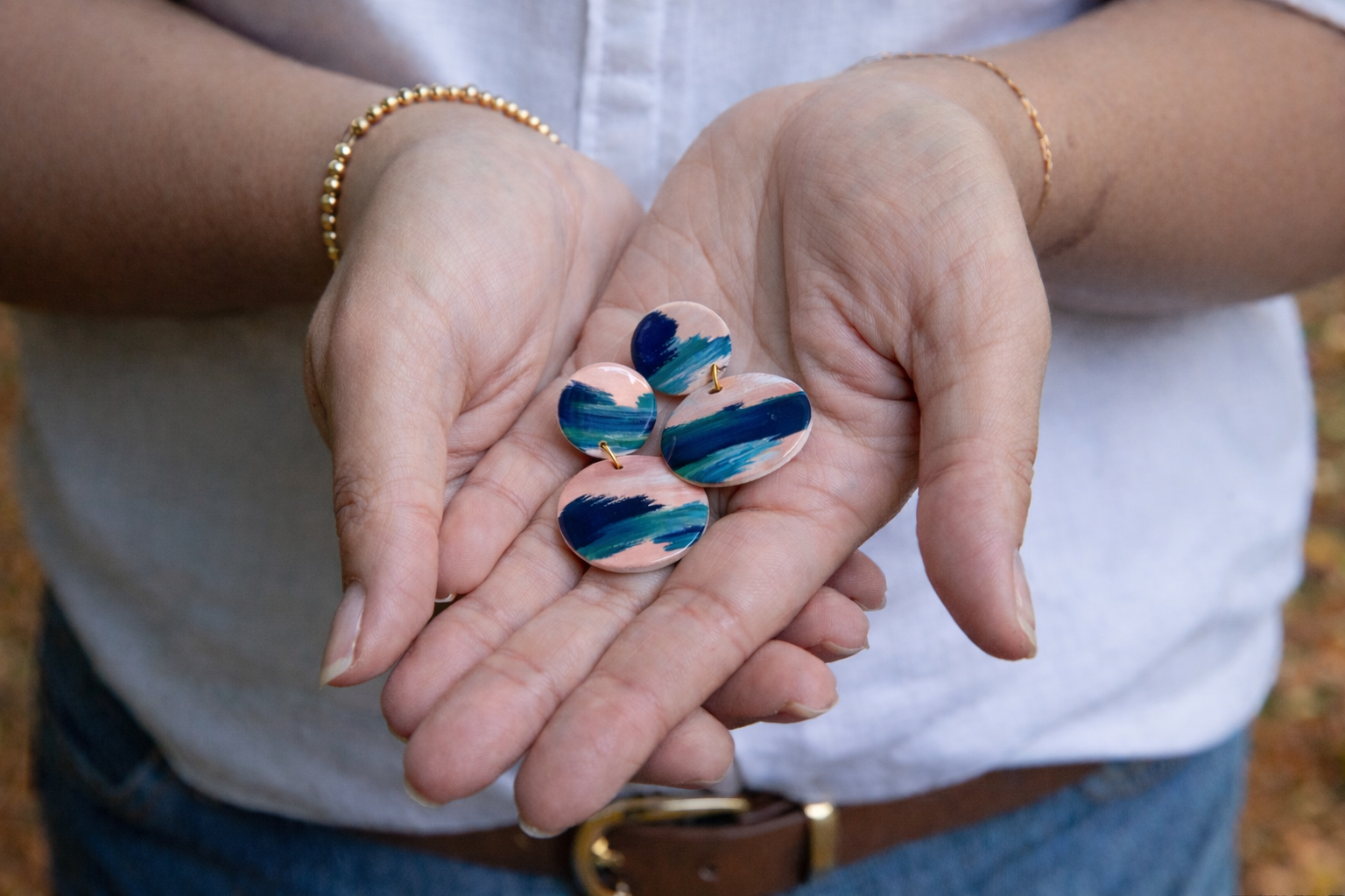 XL Double Earrings – Abstract Hand-Painted Collection | Navy, Teal, Powder Pink, Sky Blue