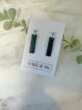 Peacock Green and Magenta Pink Leopard Print - The Rectangle Ball Stud / French Hook
