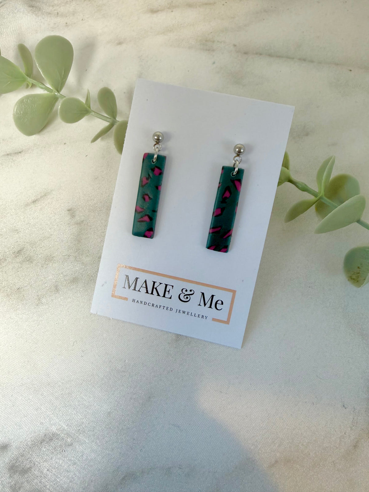 Peacock Green and Magenta Pink Leopard Print - The Rectangle Ball Stud / French Hook