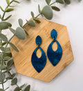 Navette Leather Dangle Earrings – Reclaimed Leather Collection | Teal