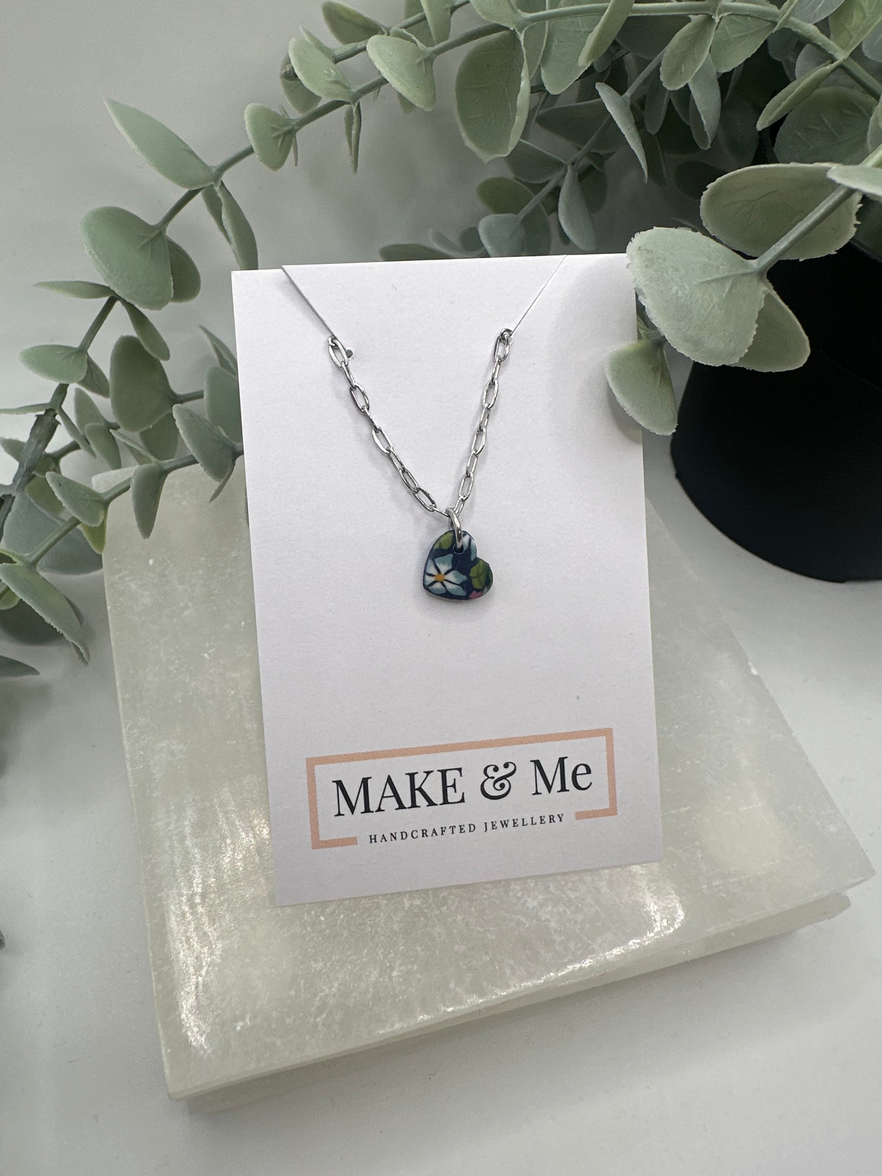 Little Heart Necklace – Floral Cane | Stainless Steel or 18K Gold Plated