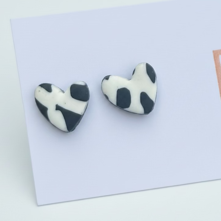 Dalmatian little Heart Stud EARRINGS