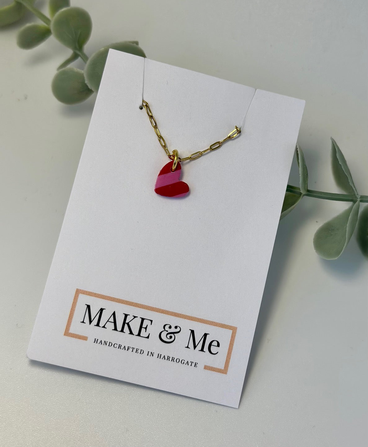 Pink and Red Striped Little Heart Necklace