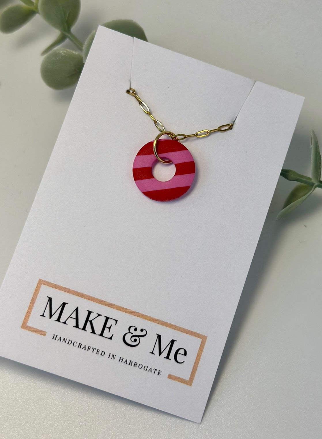 Pink and Red Striped Polo Necklace