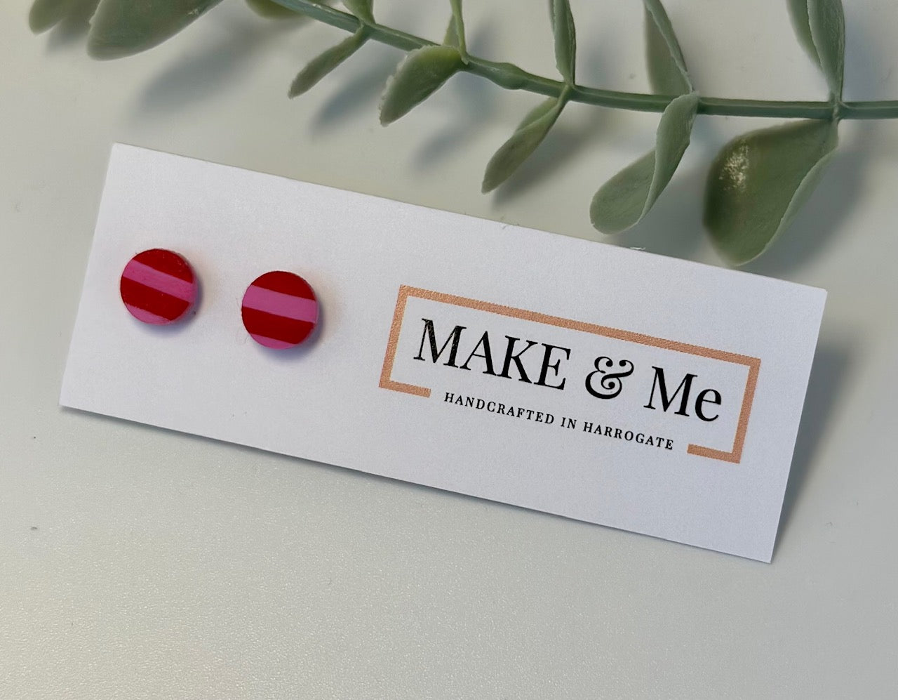 Pink and Red Dot Stud Earrings