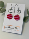 Pink and Red Striped Button Hoop Earring