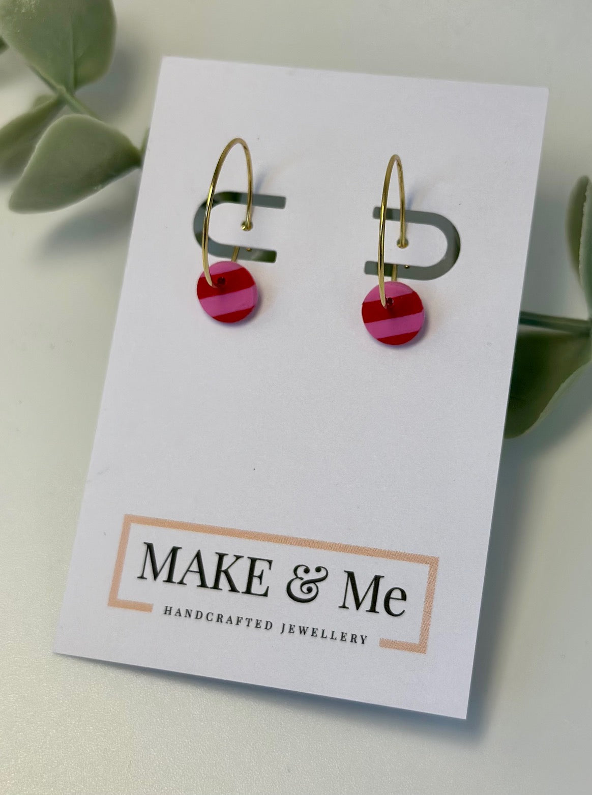Pink and Red Striped Dot Hoop Earring