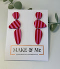 Pink and Red Striped Pebble Statement Earrings