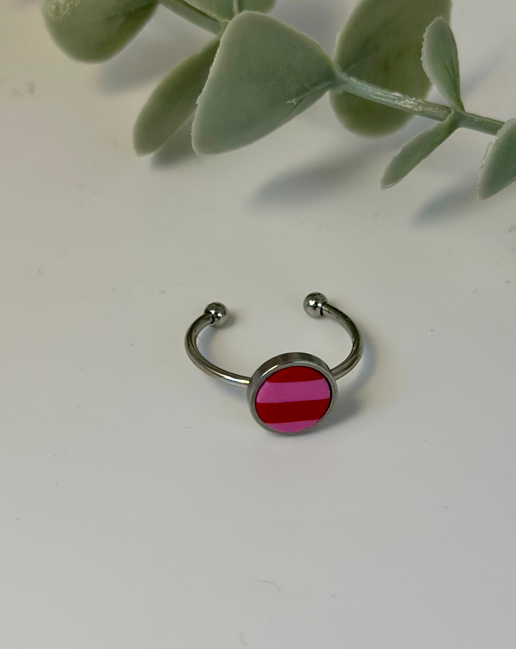 Pink and Red Striped Adjustable ring