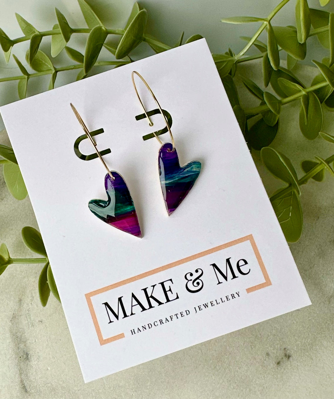 Hand Painted - Asymmetric Heart Hoop Earrings