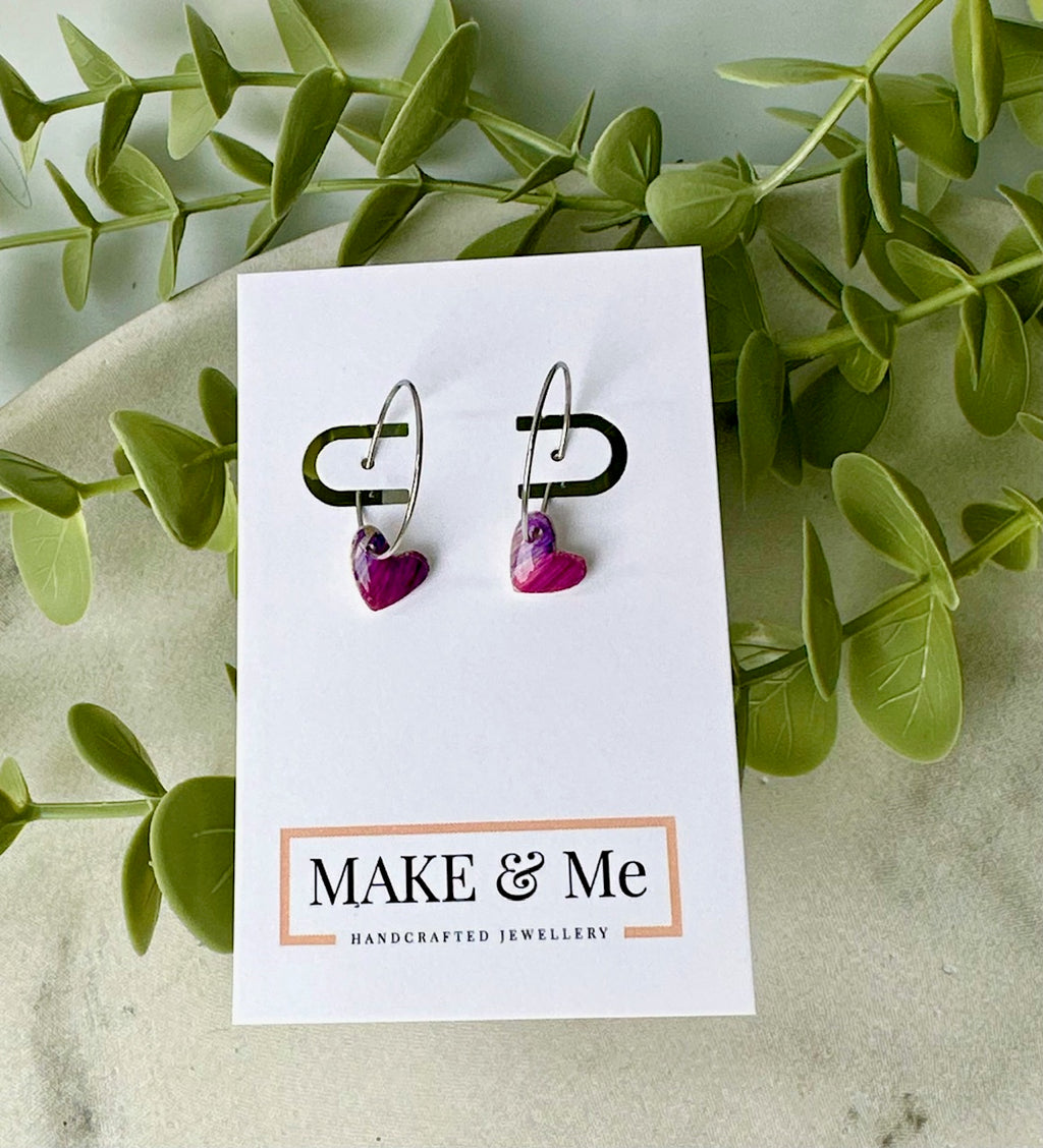 Hand Painted - Little Heart Hoop Earrings