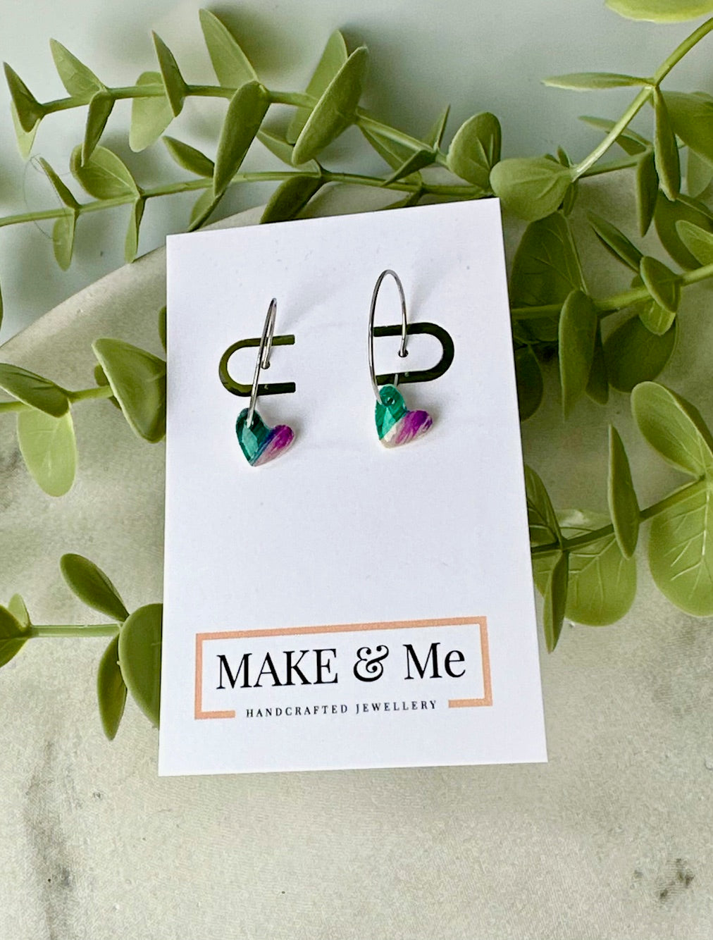 Hand Painted - Little Heart Hoop Earrings
