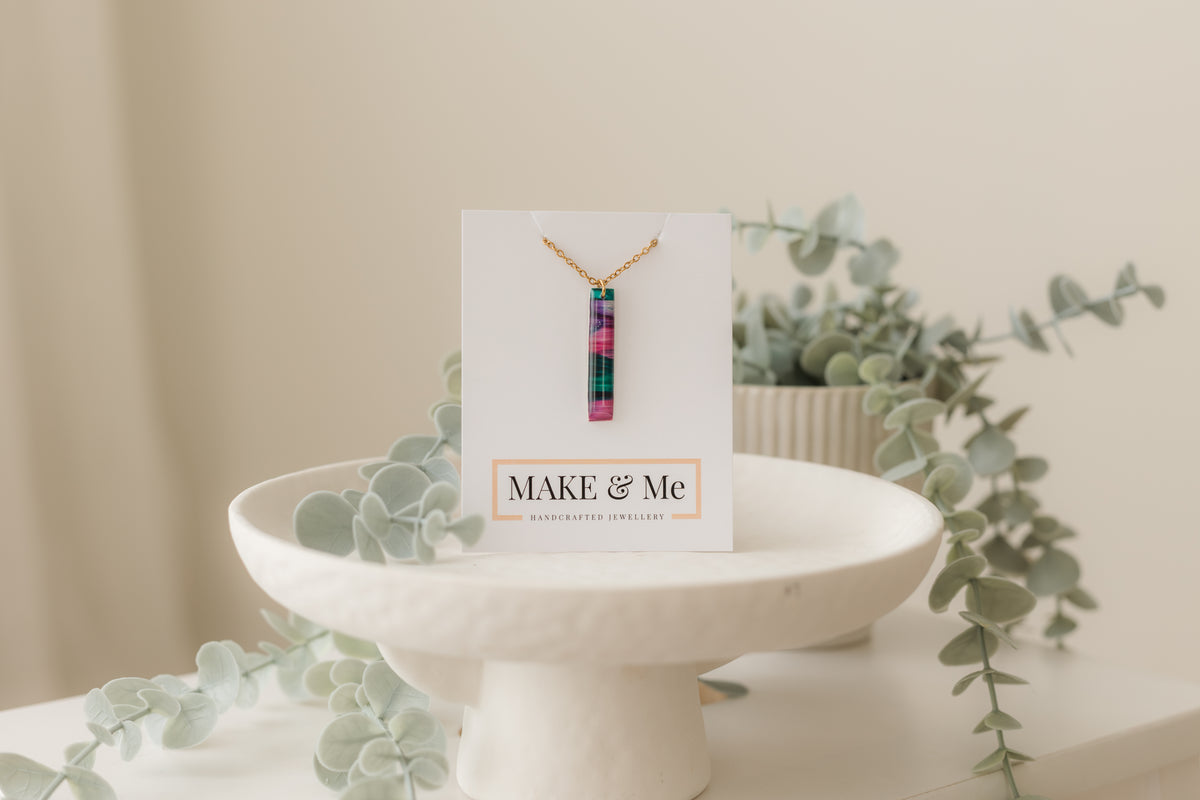 Hand Painted - Long Rectangle Necklace