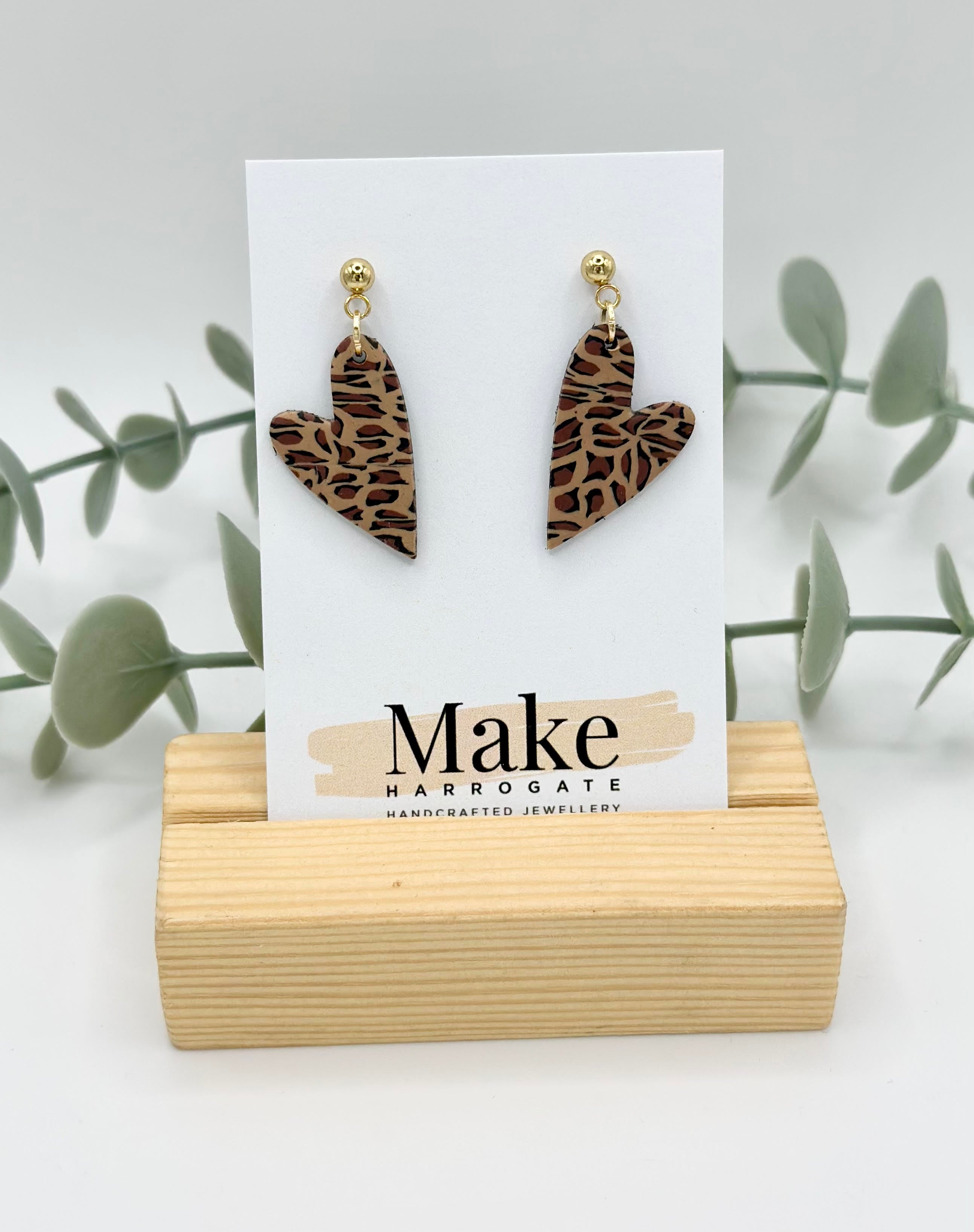 Tan Leopard - Asymmetric Heart  Ball Stud