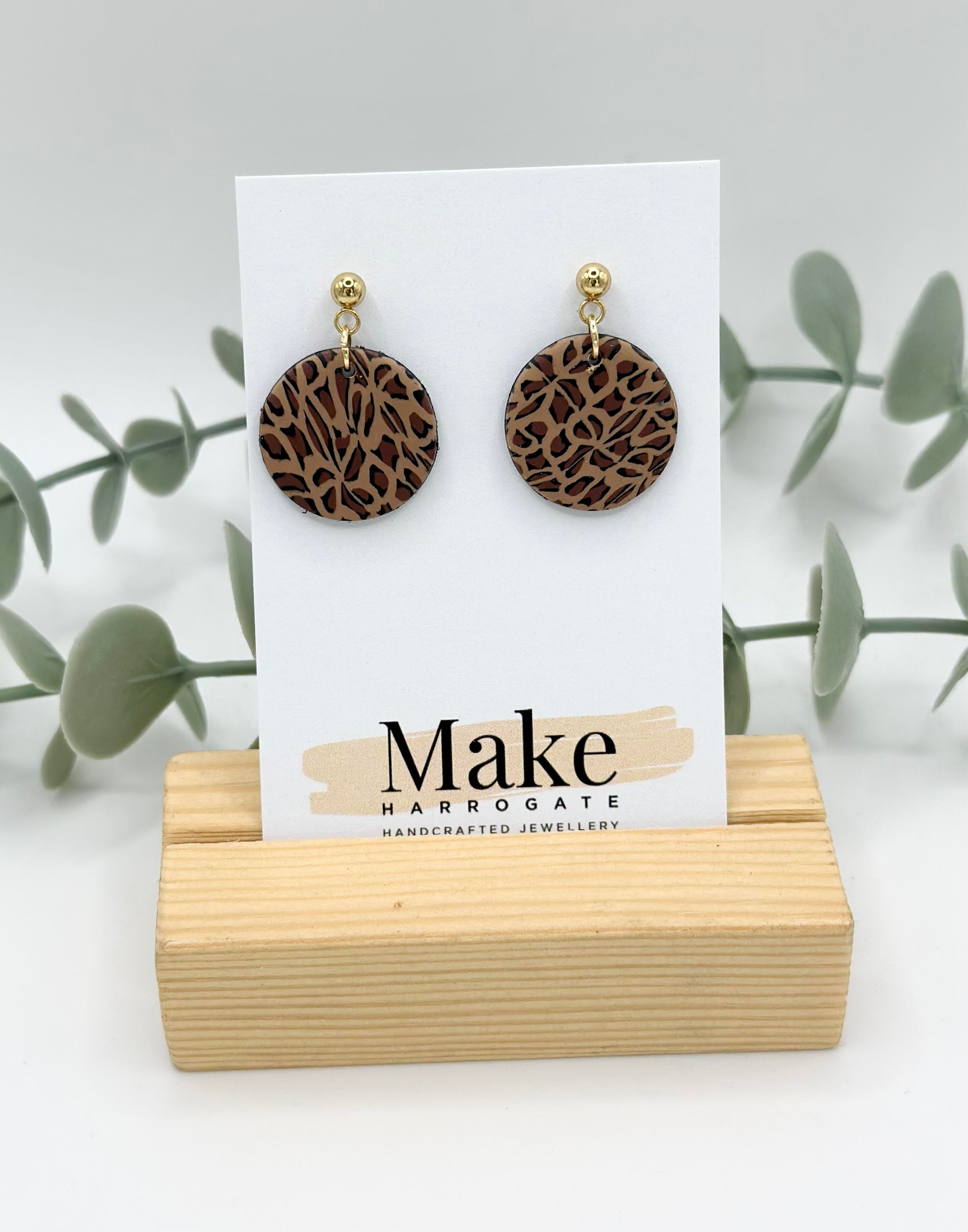 Tan Leopard - Large Button Ball Stud / Hook